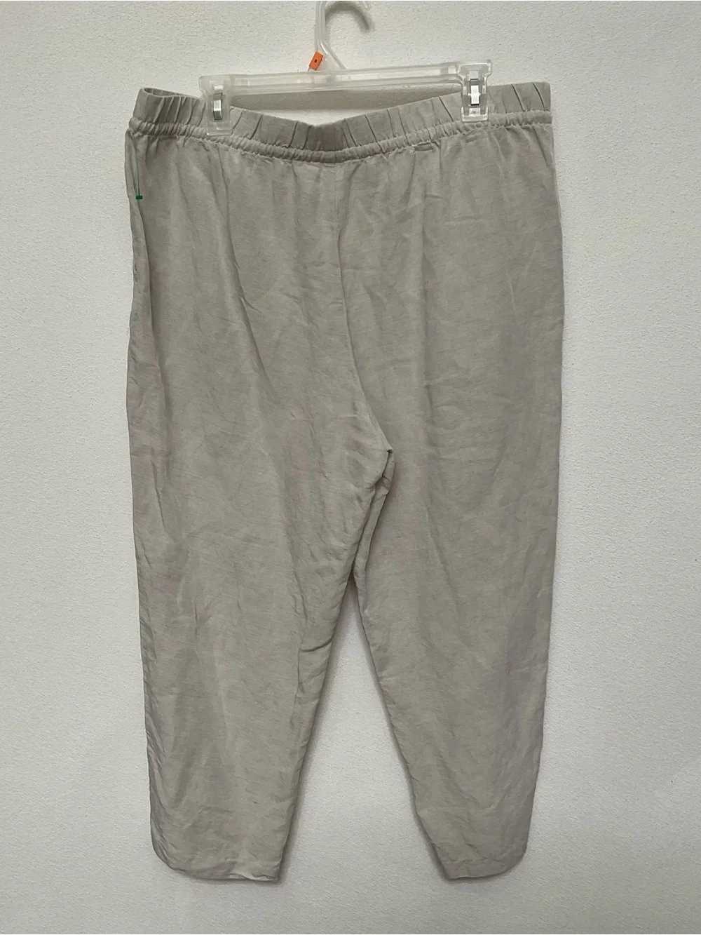 H&M Oatmeal Cream Linen Blend Tapered Leg Pull On Pants Size L Drawstring Waist